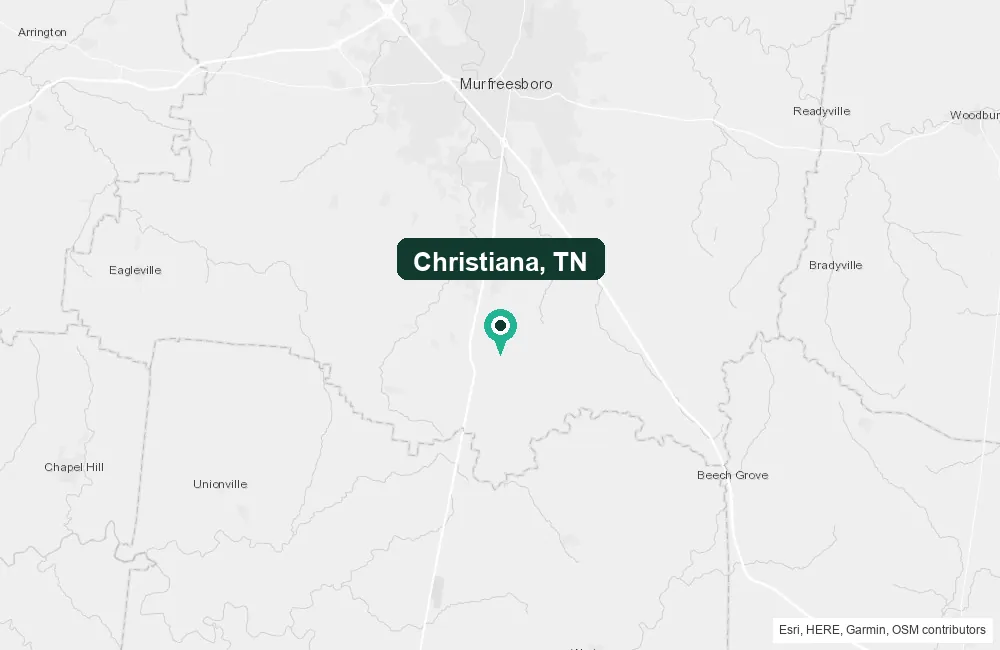Map of Christiana, Tennessee and the surrounding Rutherford County area service area